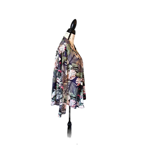 Umgee Tropical Tucan Leaf Forest Print Long Sleeve Shirt Button Up Size M - Picture 5 of 9